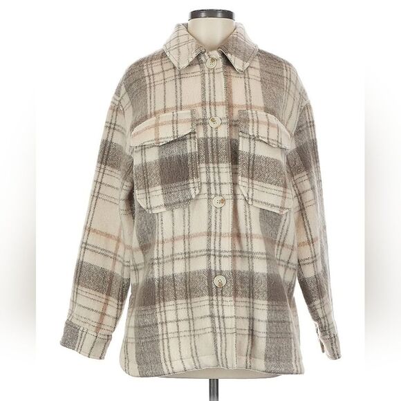 NWT Zara Shacket Women’s XS Beige Oversized Plaid Cozy Preppy School Office - Picture 1 of 8
